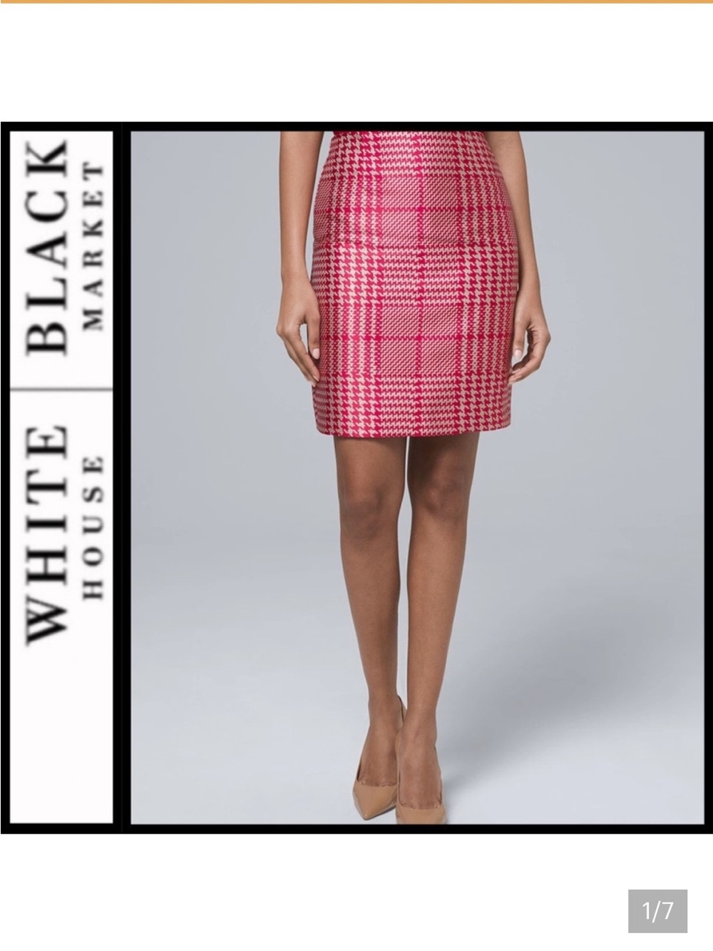 White House Black Market Pink and cream Houndstooth Pencil Skirt- size 4